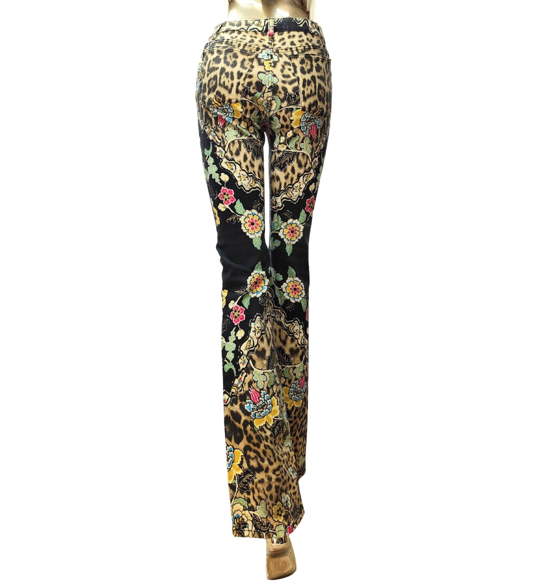 Roberto Cavalli S/S 2003 chinoiserie print black and yellow pants Negro en venta