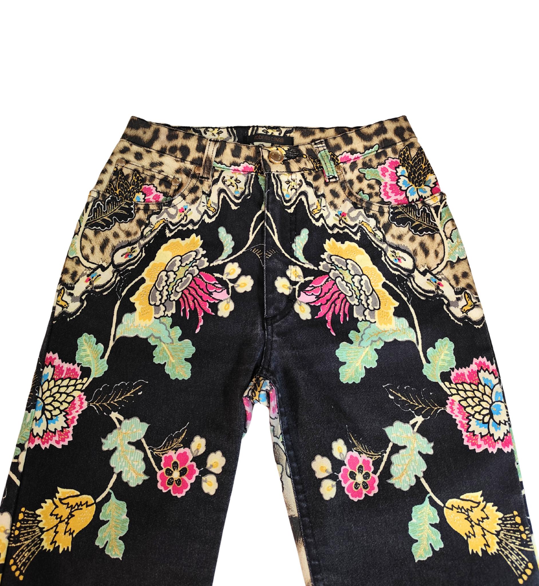 Roberto Cavalli S/S 2003 chinoiserie print black and yellow pants en venta 1