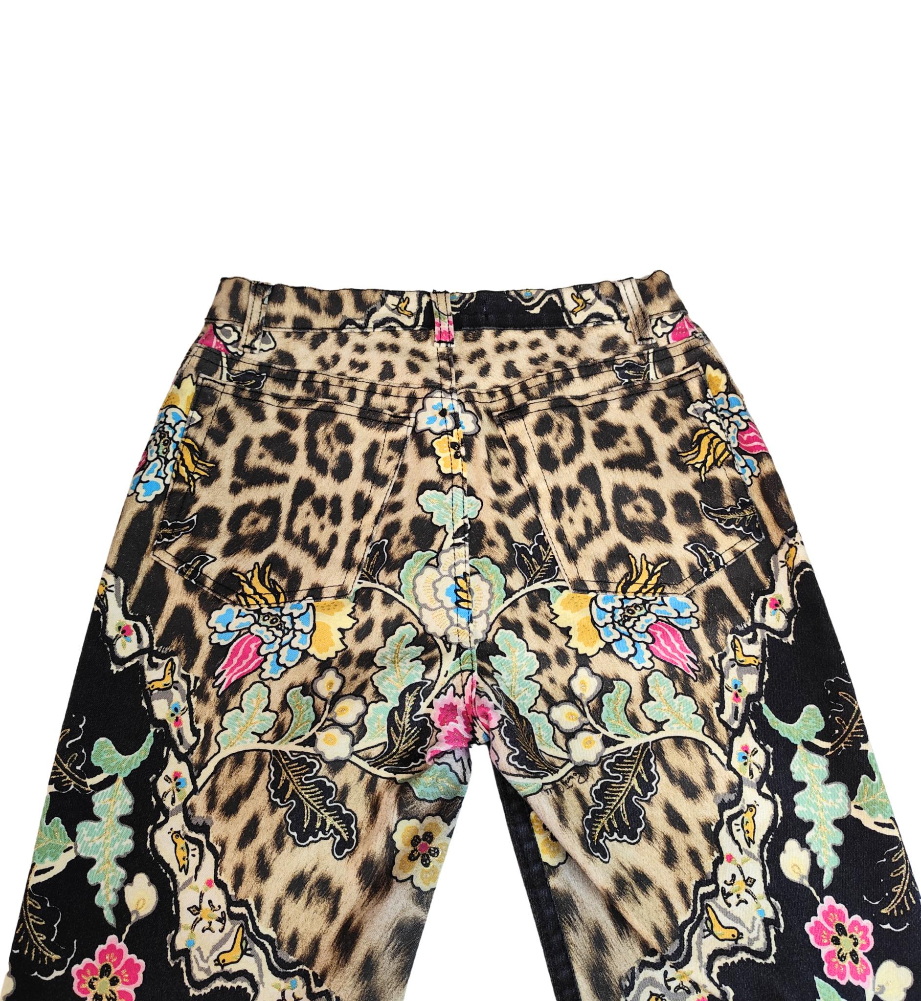 Roberto Cavalli S/S 2003 chinoiserie print black and yellow pants en venta 2