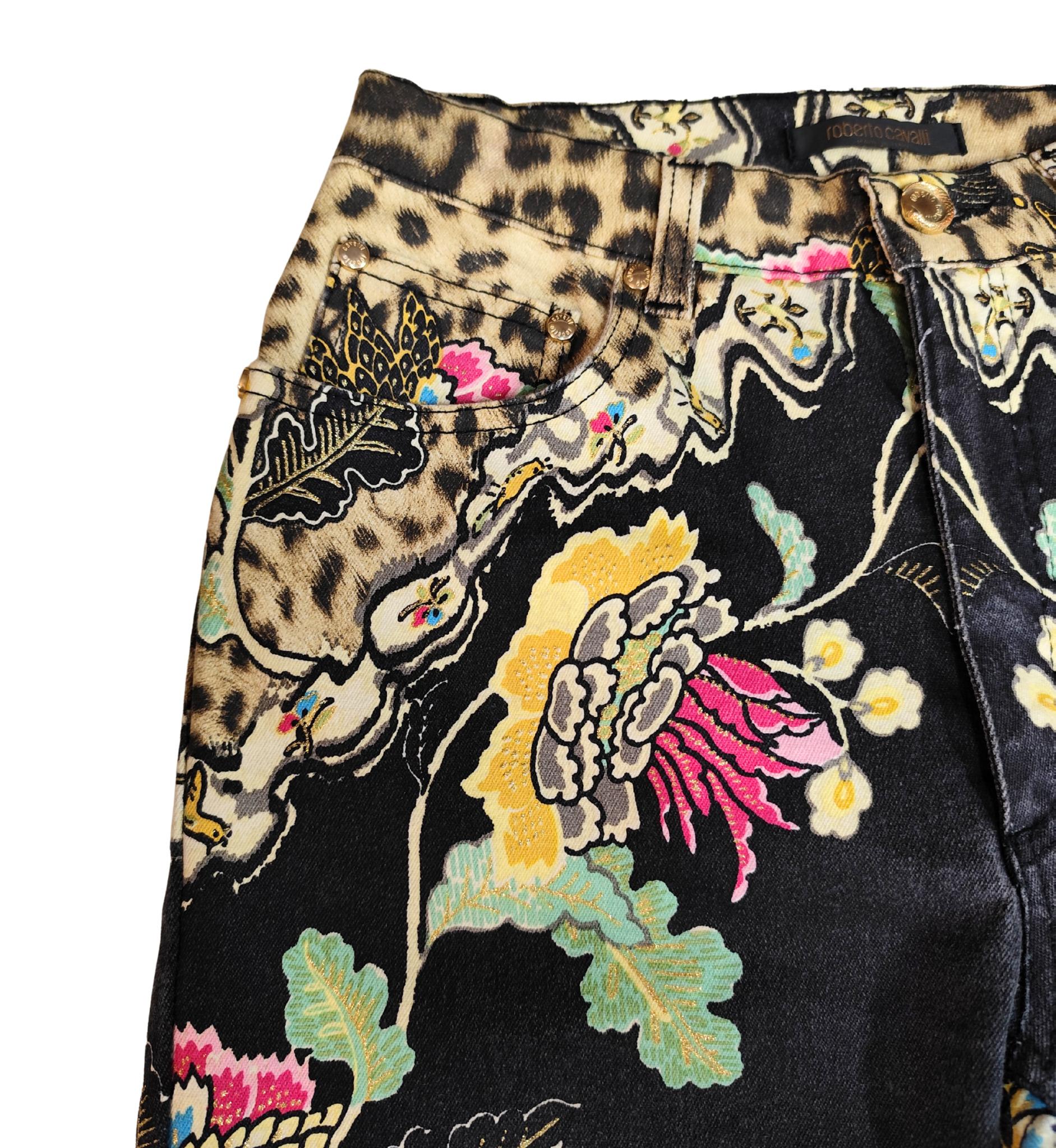Roberto Cavalli S/S 2003 chinoiserie print black and yellow pants en venta 3