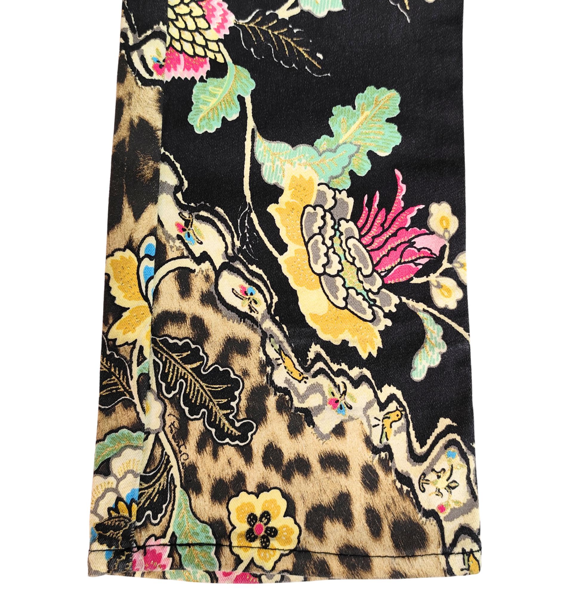 Roberto Cavalli S/S 2003 chinoiserie print black and yellow pants en venta 4