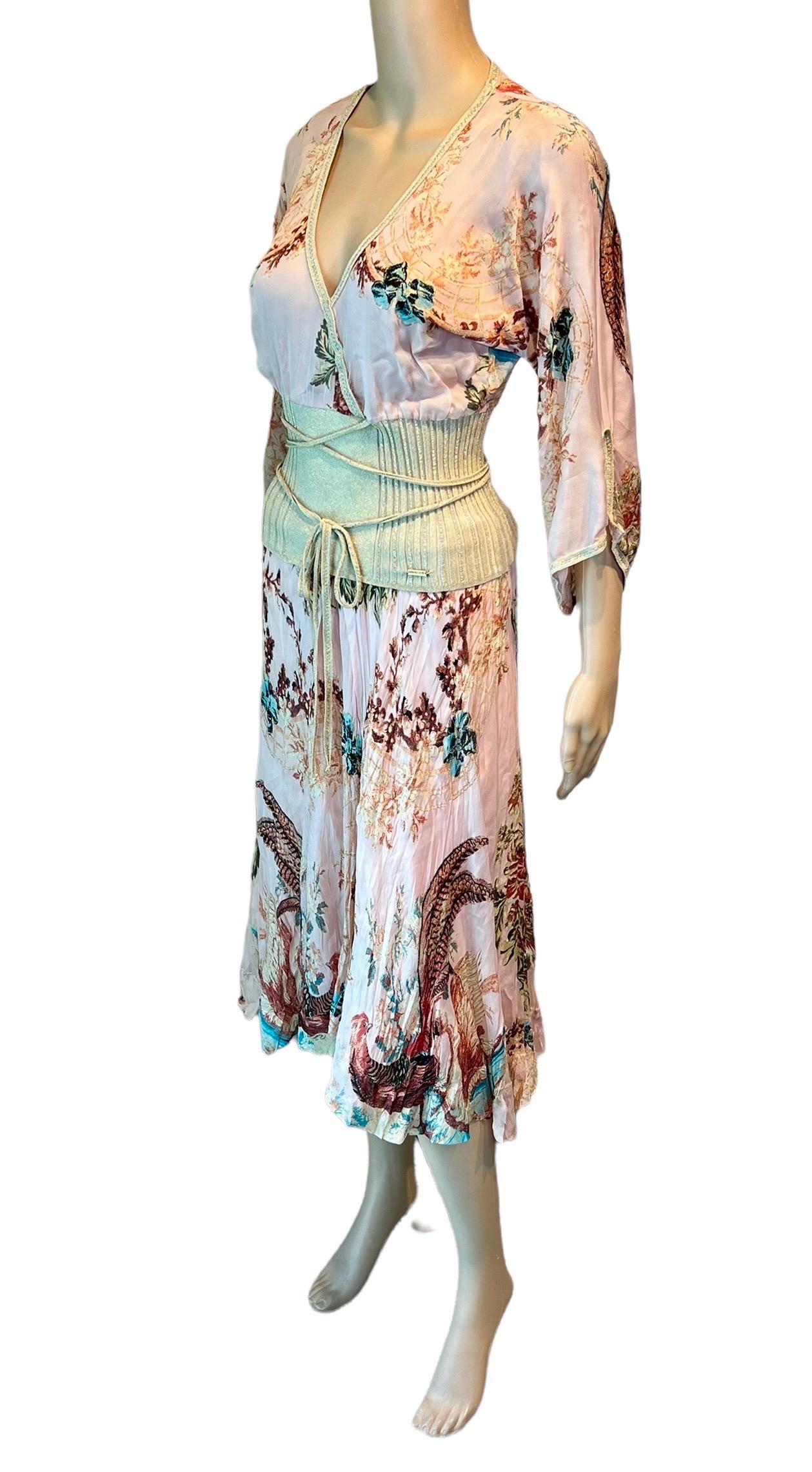 Women's Roberto Cavalli S/S 2003 Chinoiserie Print Blouse Top and Midi Skirt 2 Piece Set For Sale