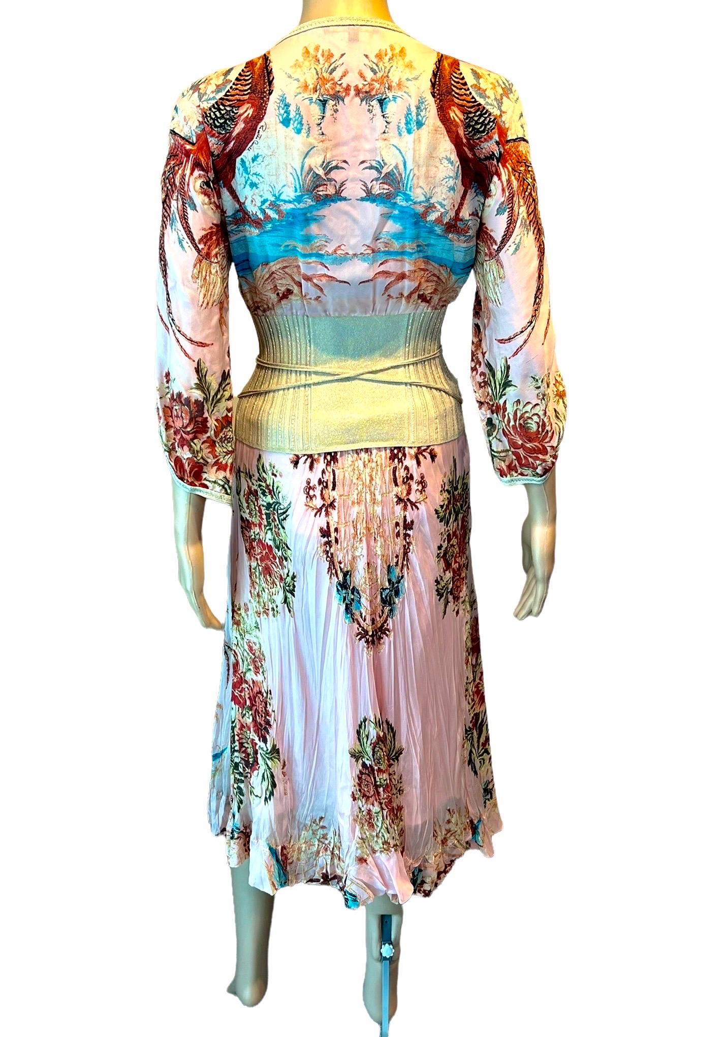 Roberto Cavalli S/S 2003 Chinoiserie Print Blouse Top and Midi Skirt 2 Piece Set For Sale 1