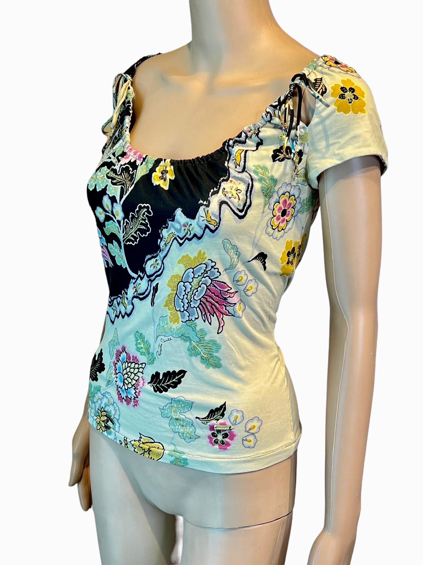 Roberto Cavalli S/S 2003 Chinoiserie Print Cutout Blouse Top In Good Condition For Sale In Naples, FL