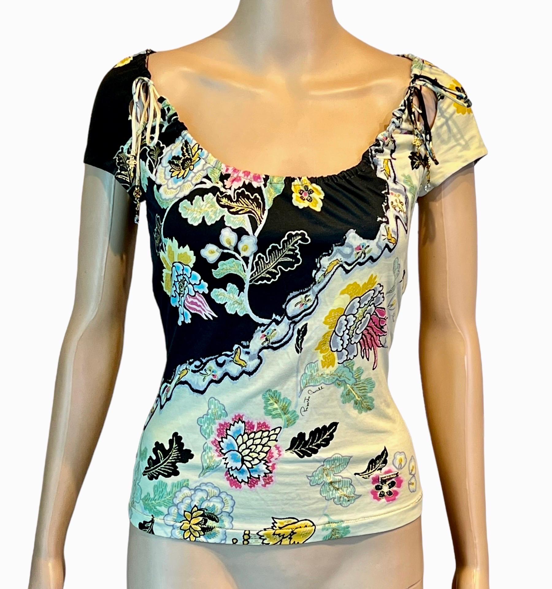 Women's Roberto Cavalli S/S 2003 Chinoiserie Print Cutout Blouse Top For Sale