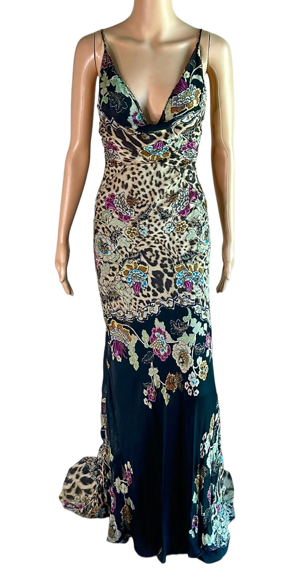 Roberto Cavalli S/S 2003 Chinoiserie Print Silk Train Maxi Evening Dress Gown For Sale 8