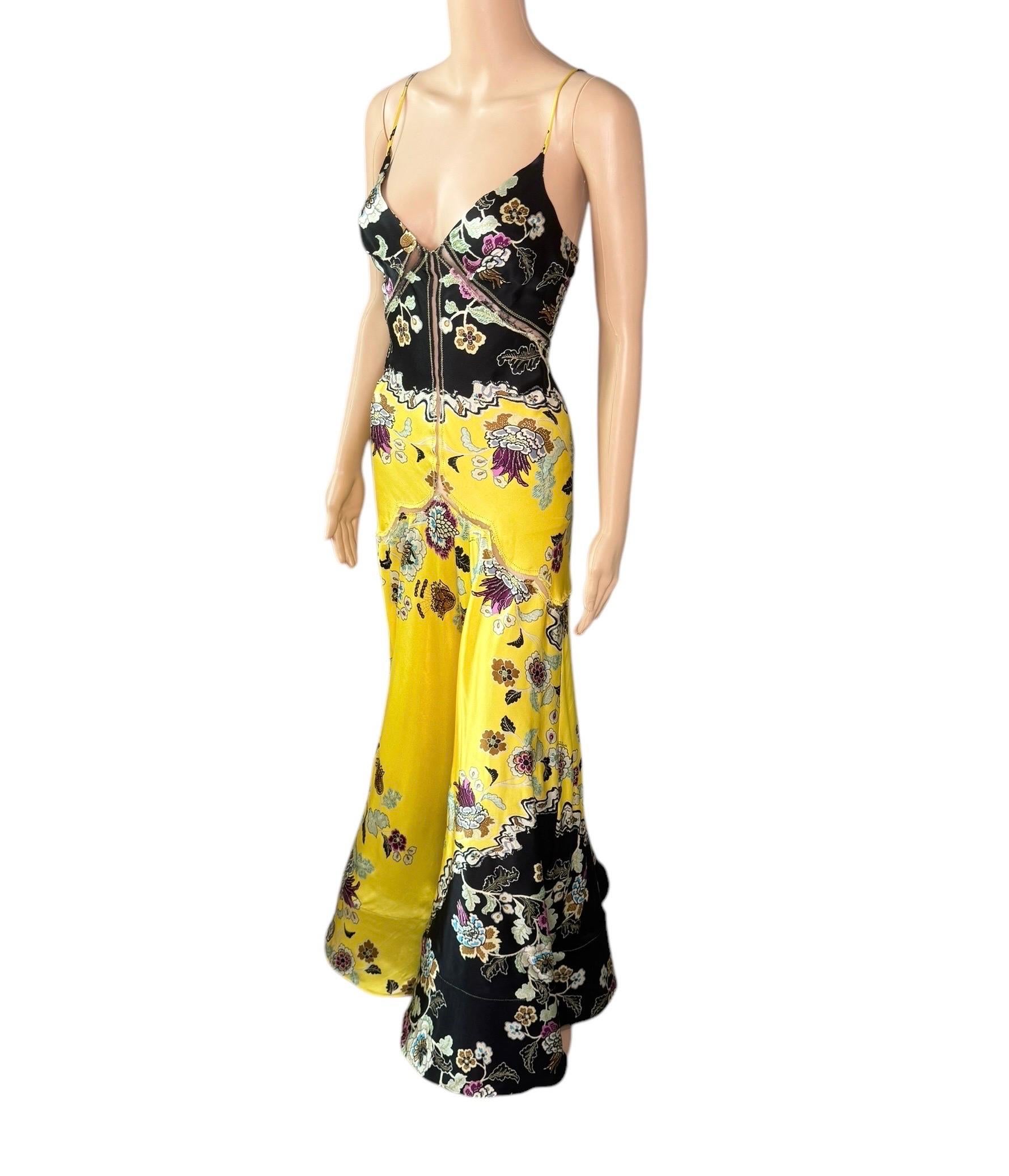Roberto Cavalli S/S 2003 Chinoiserie Slip Evening Dress Gown w Shawl 2 Piece Set For Sale 5