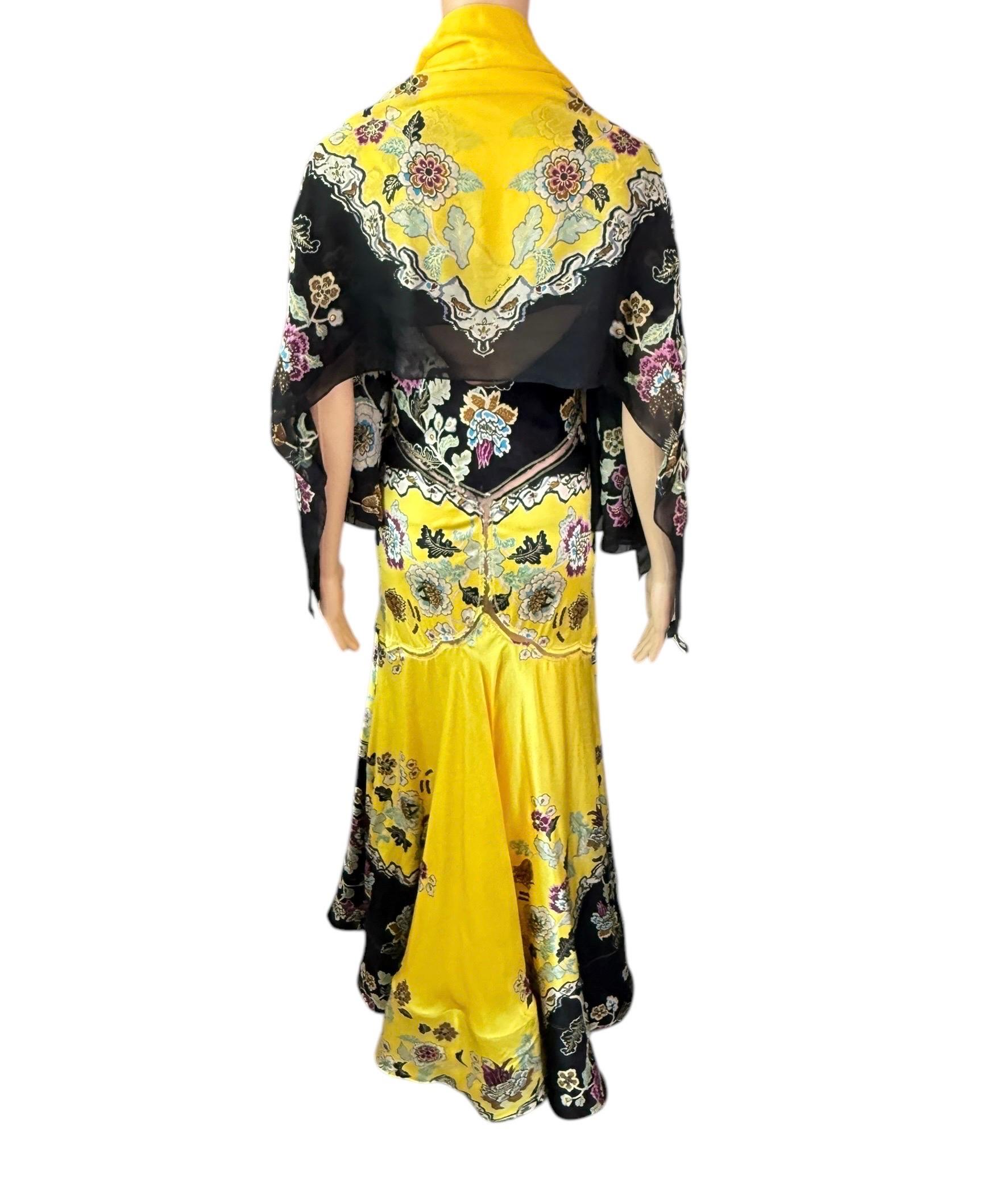 Roberto Cavalli S/S 2003 Chinoiserie Slip Evening Dress Gown w Shawl 2 Piece Set For Sale 7