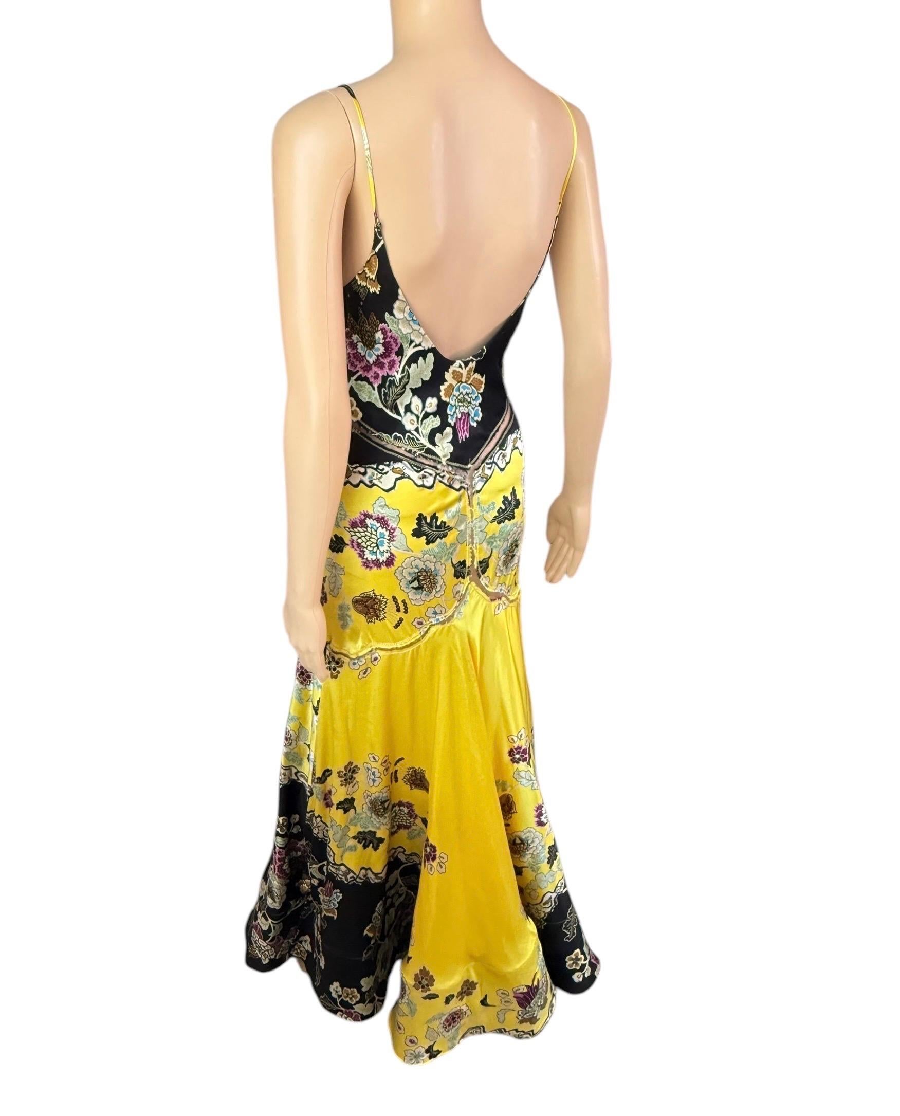 Women's Roberto Cavalli S/S 2003 Chinoiserie Slip Evening Dress Gown w Shawl 2 Piece Set For Sale