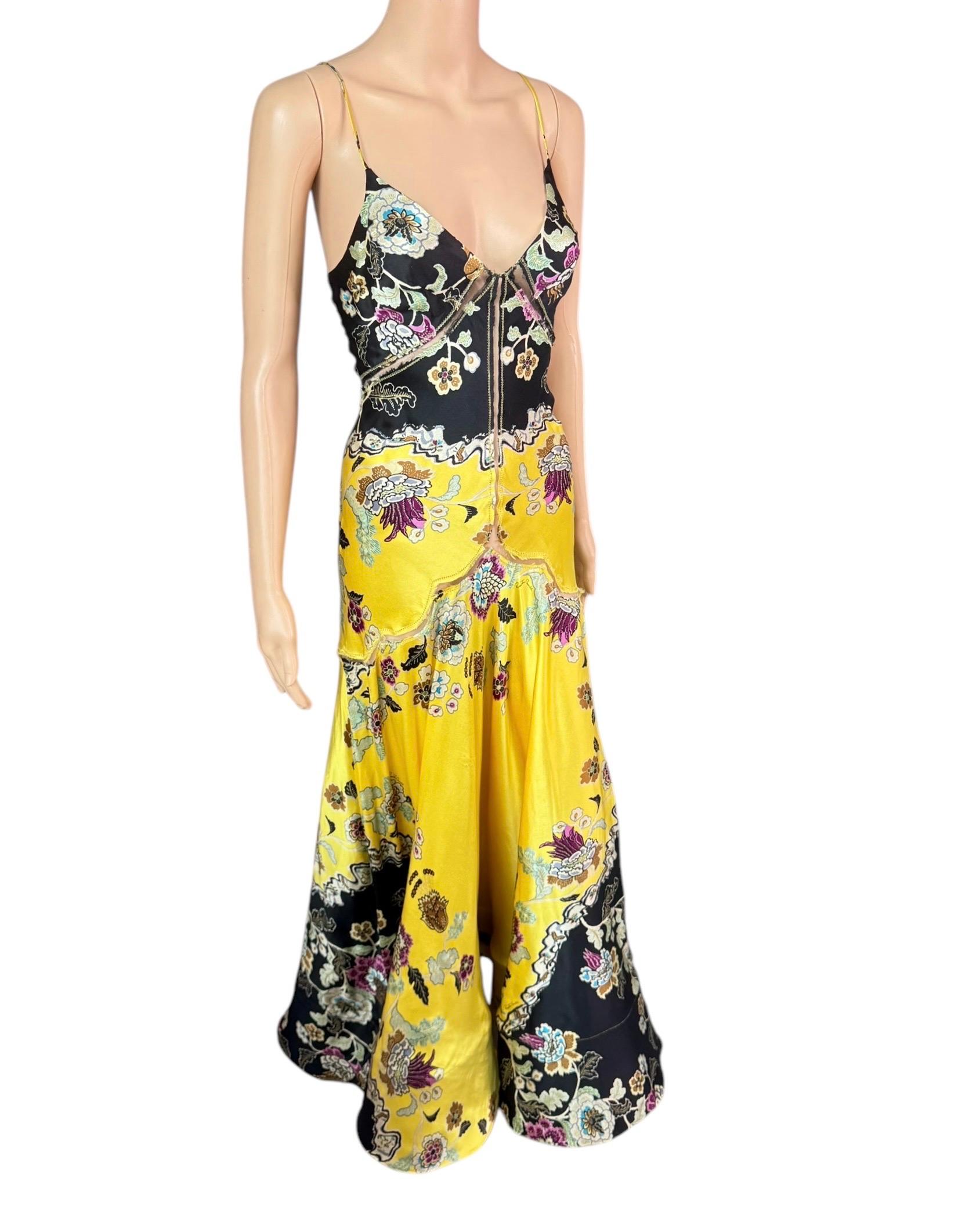 Roberto Cavalli S/S 2003 Chinoiserie Slip Evening Dress Gown w Shawl 2 Piece Set For Sale 1