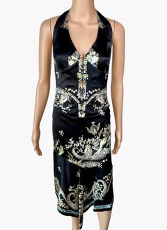 Roberto Cavalli S/S 2003 Corset Lace Up Chinoiserie Print Silk Asymmetric Dress