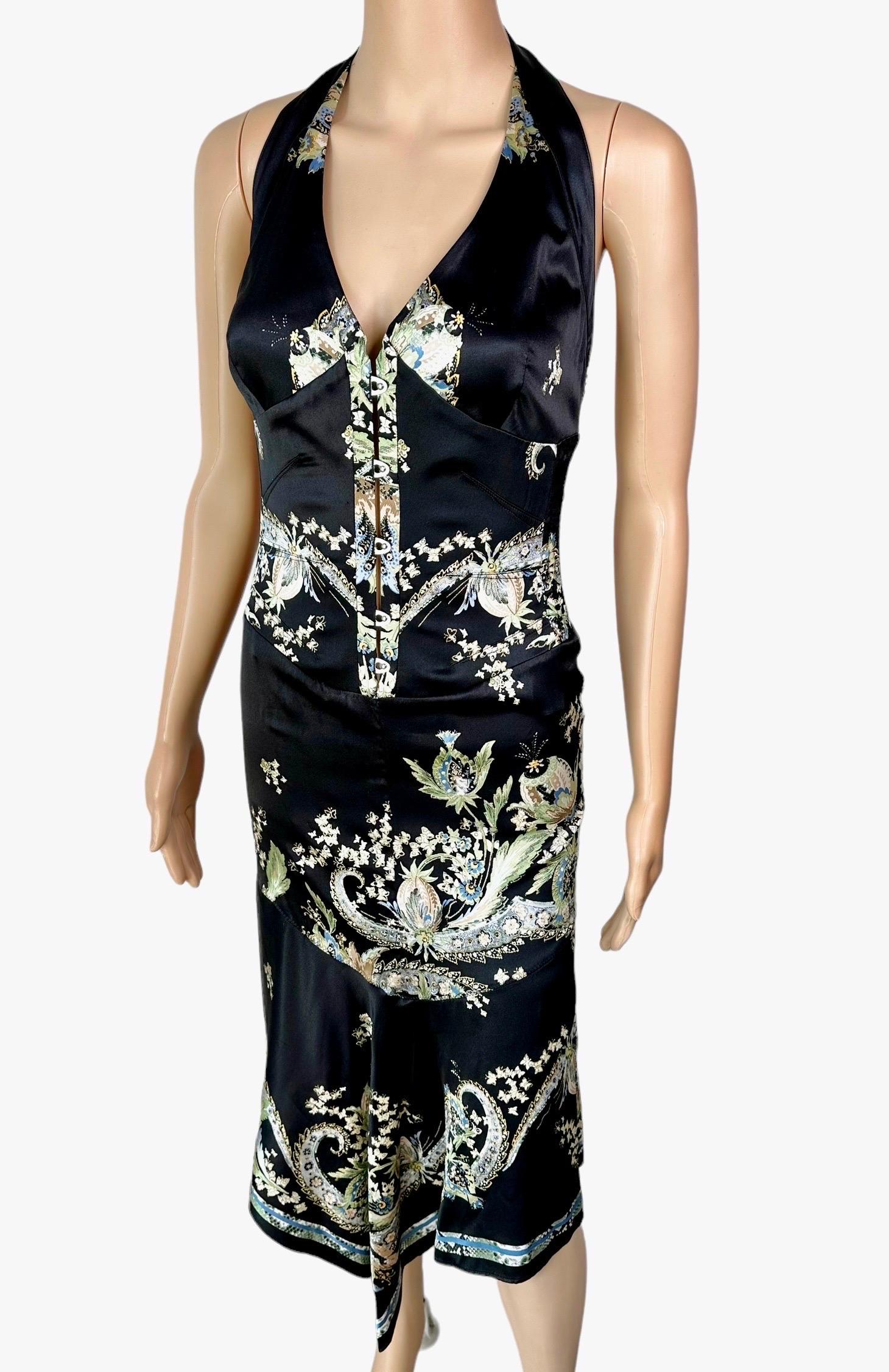 Gray Roberto Cavalli S/S 2003 Corset Lace Up Chinoiserie Print Silk Asymmetric Dress For Sale