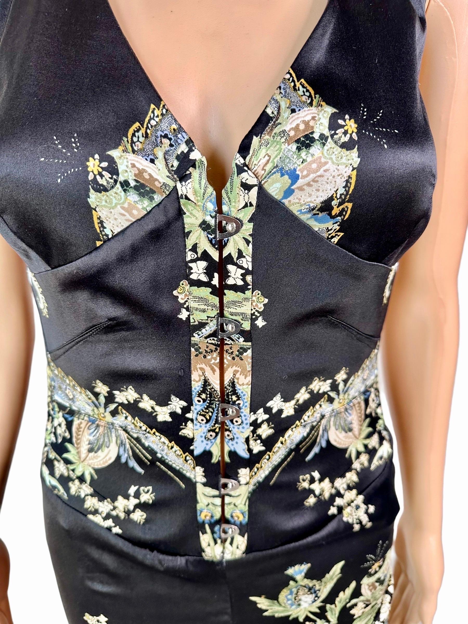 Roberto Cavalli - P/E 2003 - Vestito asimmetrico in seta con stampa cineserie e pizzo In condizioni buone in vendita a Naples, FL
