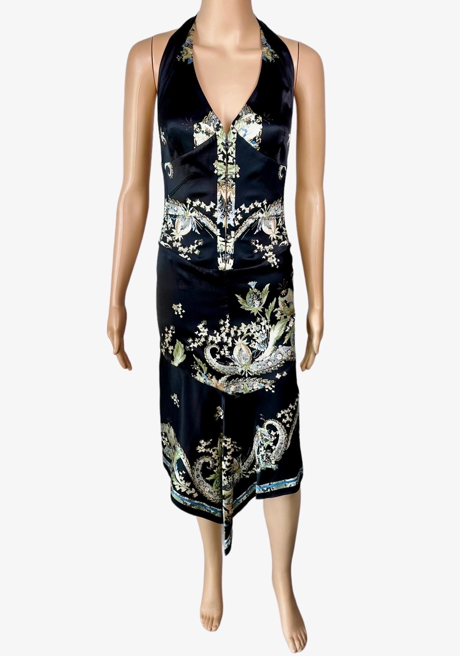 Roberto Cavalli S/S 2003 Corset Lace Up Chinoiserie Print Silk Asymmetric Dress For Sale 3