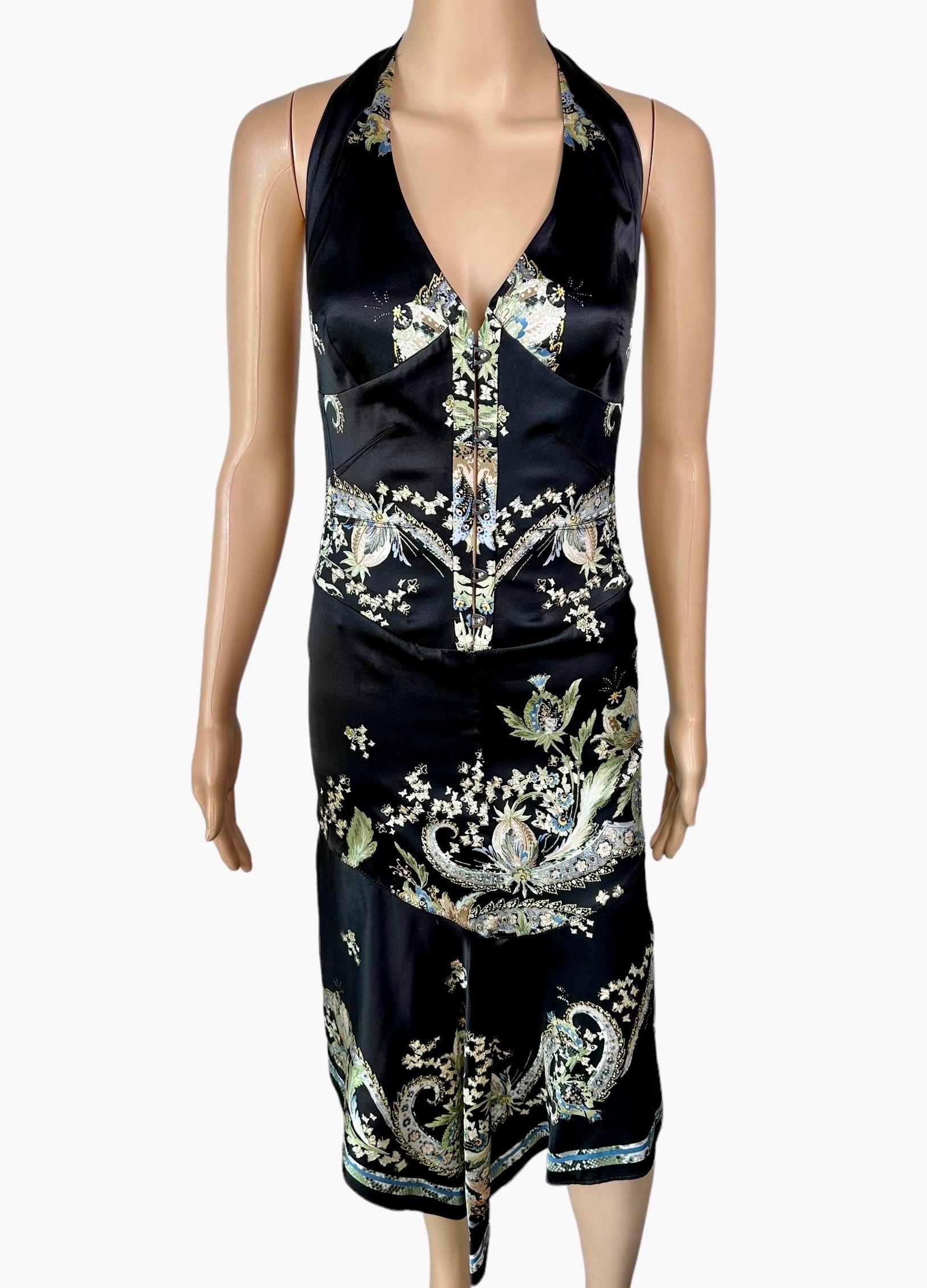 Roberto Cavalli S/S 2003 Corset Lace Up Chinoiserie Print Silk Asymmetric Dress For Sale 4