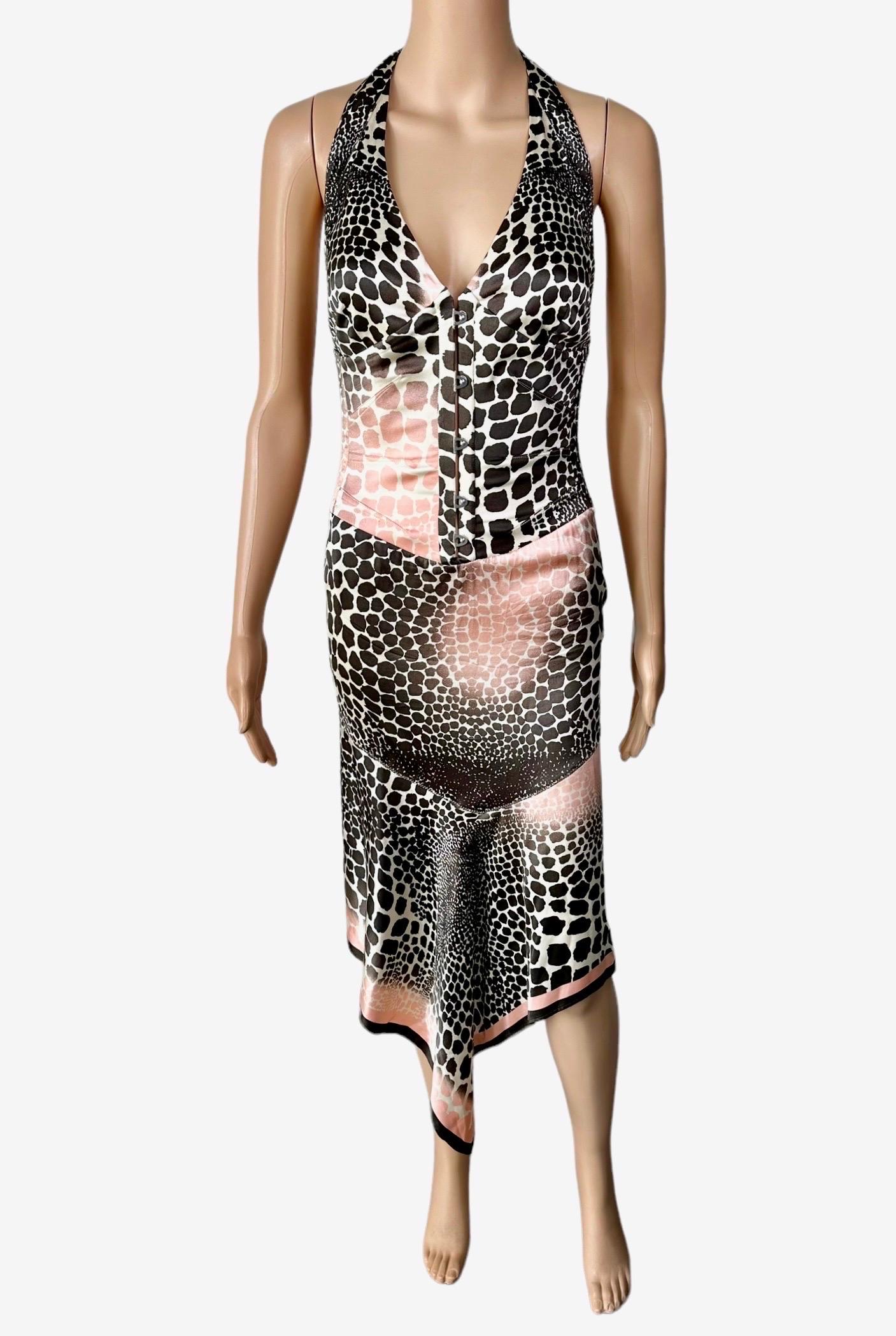 Roberto Cavalli S/S 2003 Corset Lace Up Plunging Neckline Silk Asymmetric Dress For Sale 6