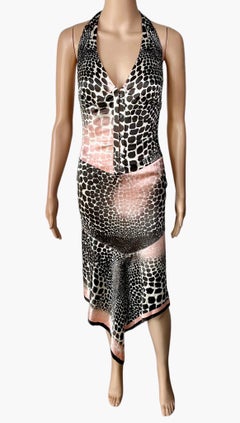 Roberto Cavalli S/S 2003 Corset Lace Up Plunging Neckline Silk Asymmetric Dress