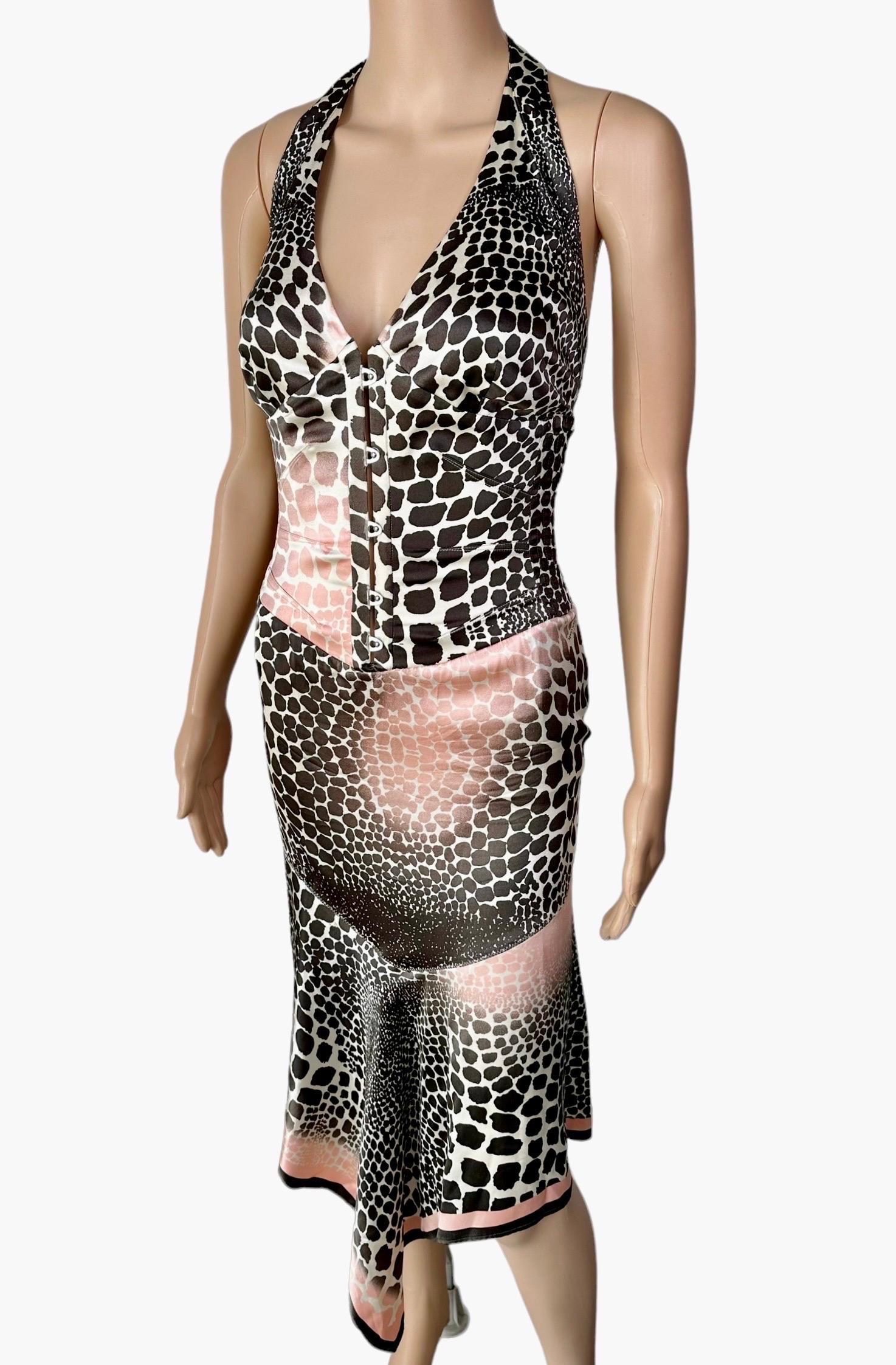 Gray Roberto Cavalli S/S 2003 Corset Lace Up Plunging Neckline Silk Asymmetric Dress For Sale