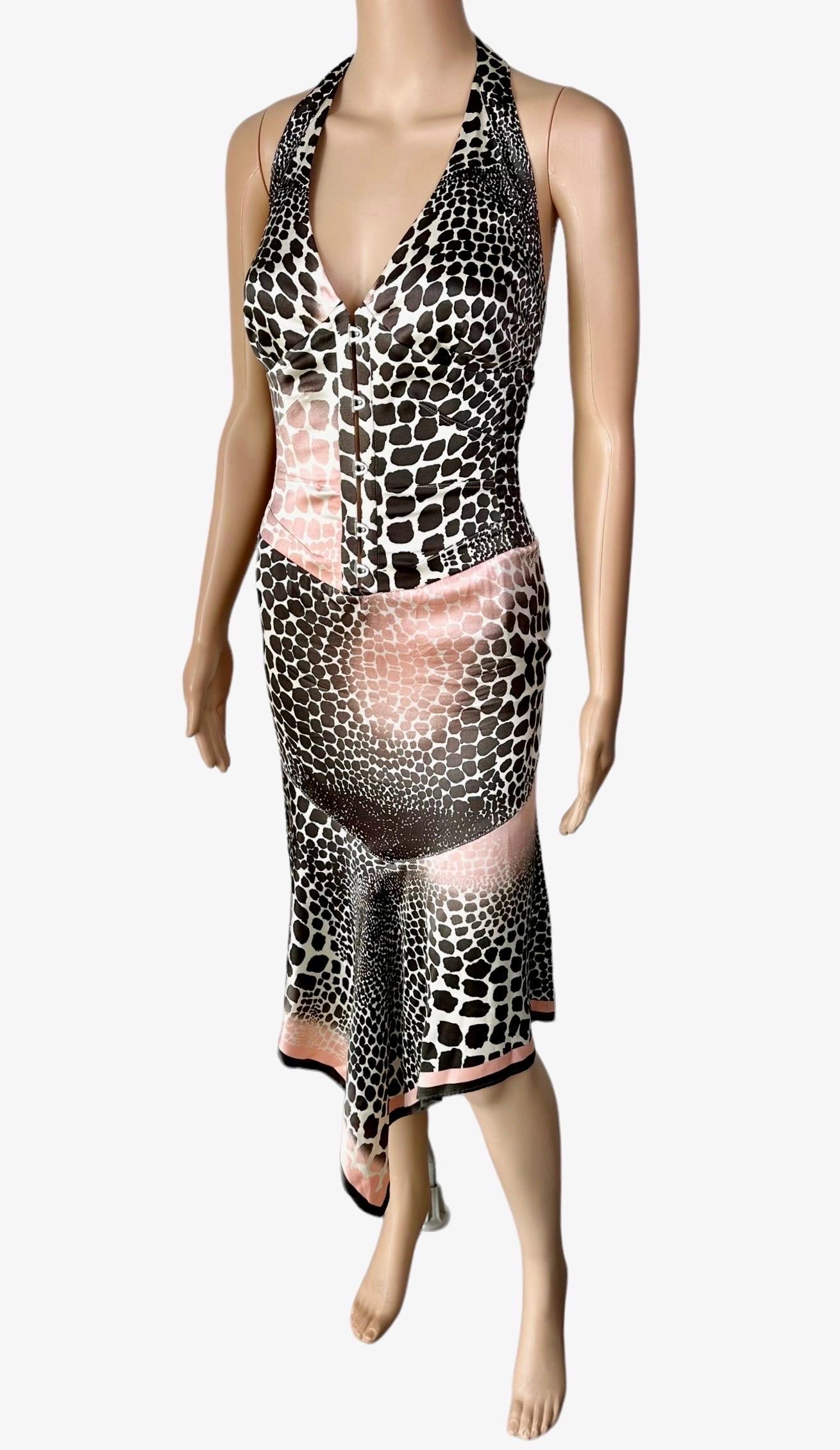 Women's Roberto Cavalli S/S 2003 Corset Lace Up Plunging Neckline Silk Asymmetric Dress For Sale