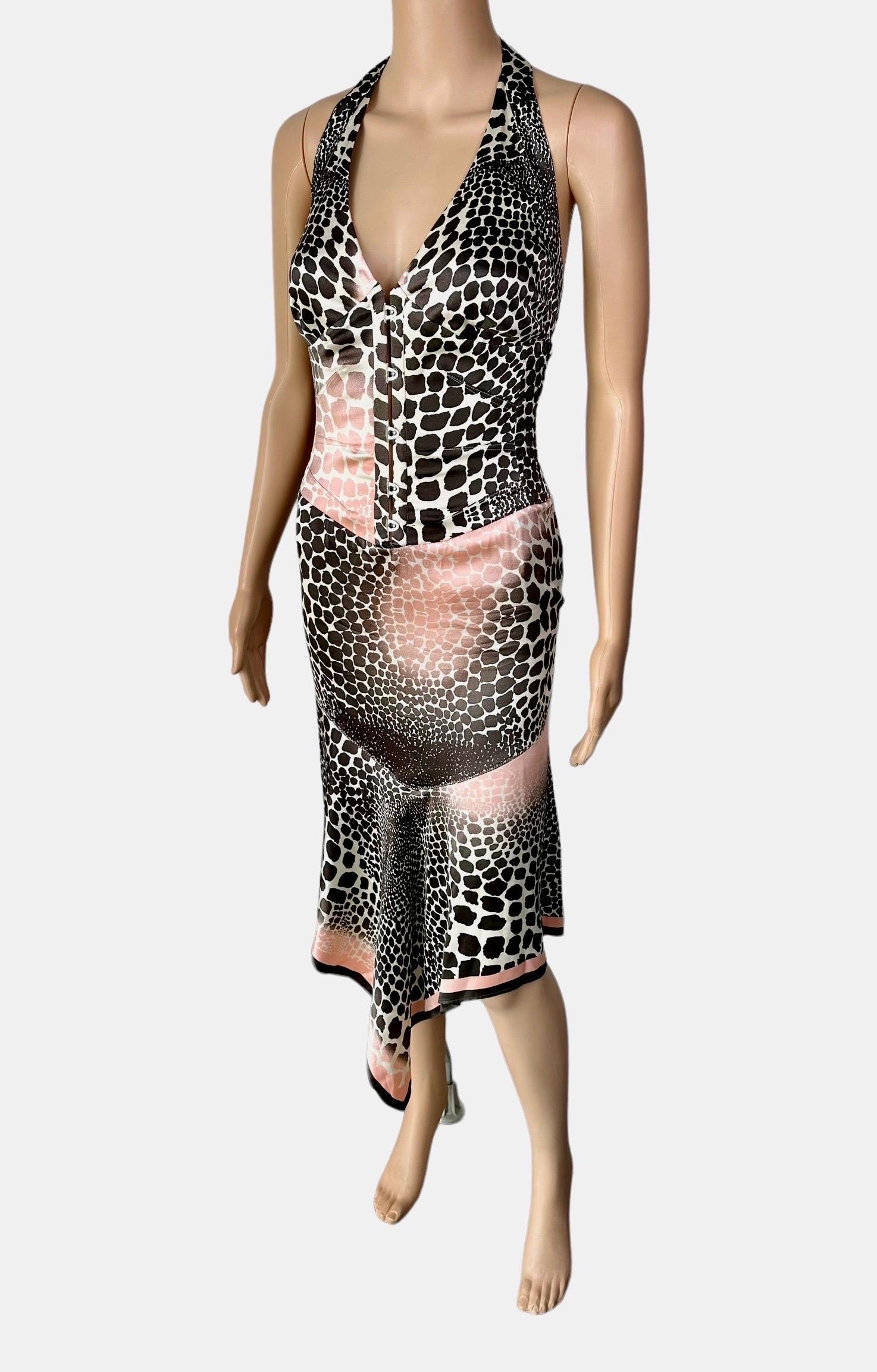 Roberto Cavalli S/S 2003 Corset Lace Up Plunging Neckline Silk Asymmetric Dress For Sale 4