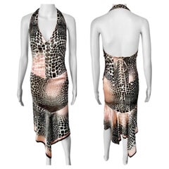 Roberto Cavalli S/S 2003 Corset Lace Up Plunging Neckline Silk Asymmetric Dress