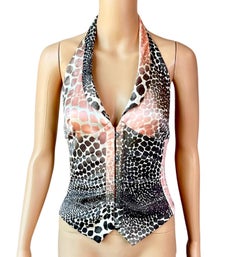 Roberto Cavalli S/S 2003 Corset Lace Up Plunging Neckline Silk Top