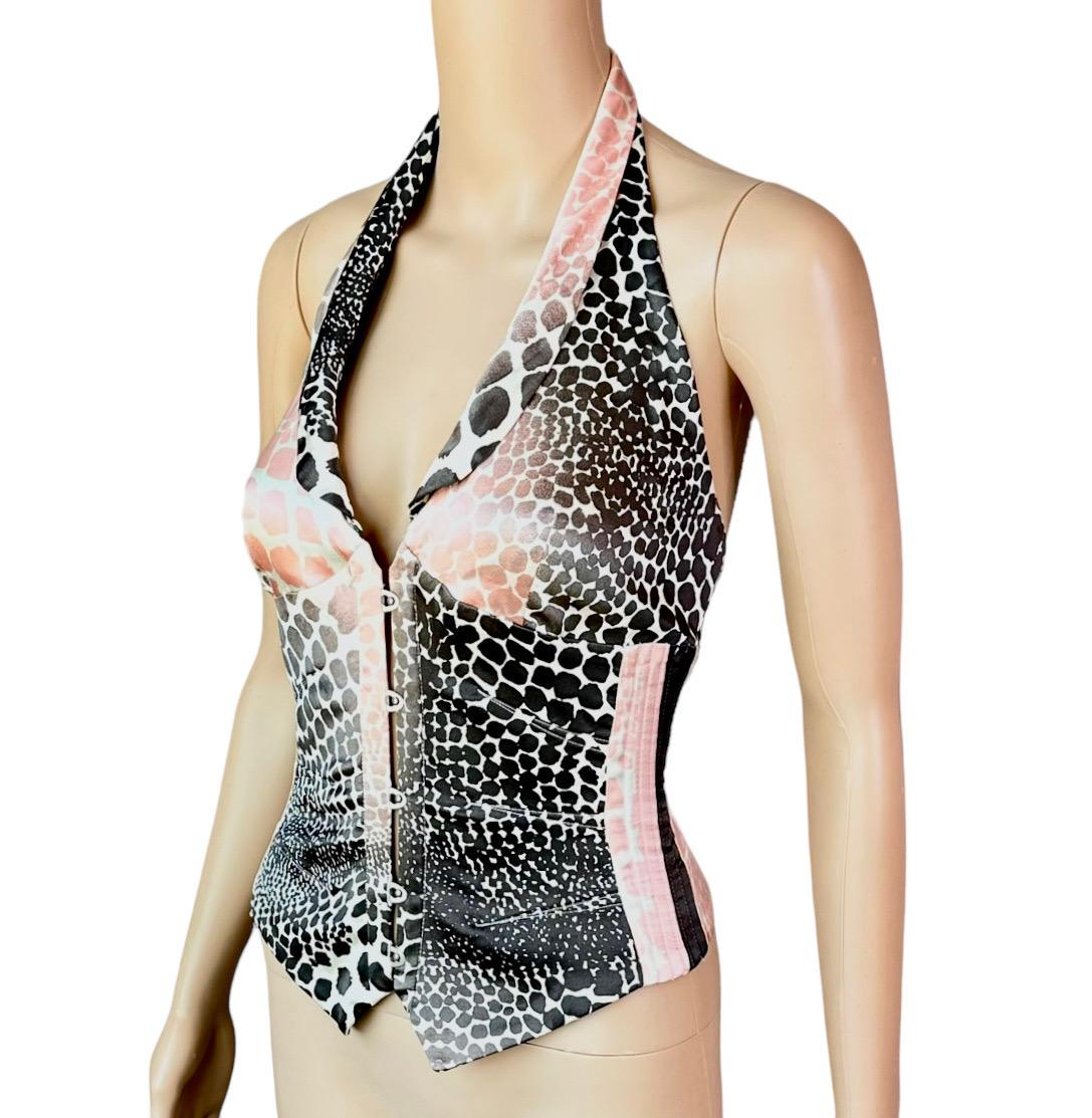 Roberto Cavalli S/S 2003 Corset Lace Up Plunging Neckline Silk Top In Good Condition For Sale In Naples, FL