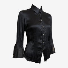 Roberto Cavalli S/S 2003 Crinkled Silk Shirt with Tattoo Heart Embroidery