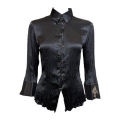Roberto Cavalli S/S 2003 Crinkled Silk Shirt with Tattoo Heart Embroidery