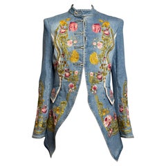 Roberto Cavalli S/S 2003 Embroidered Denim Military Jacket