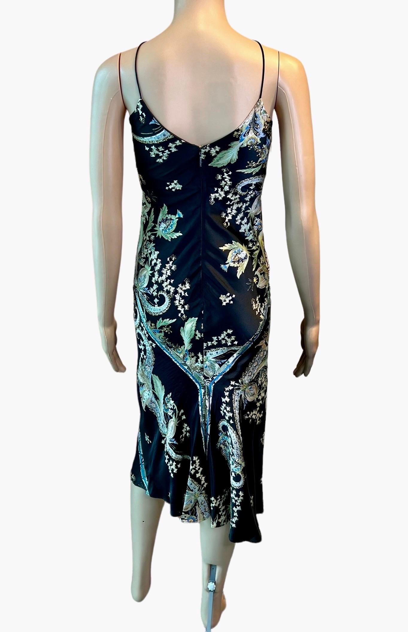 Women's Roberto Cavalli S/S 2003 Lace Up Chinoiserie Print Silk Slip Midi Dress For Sale