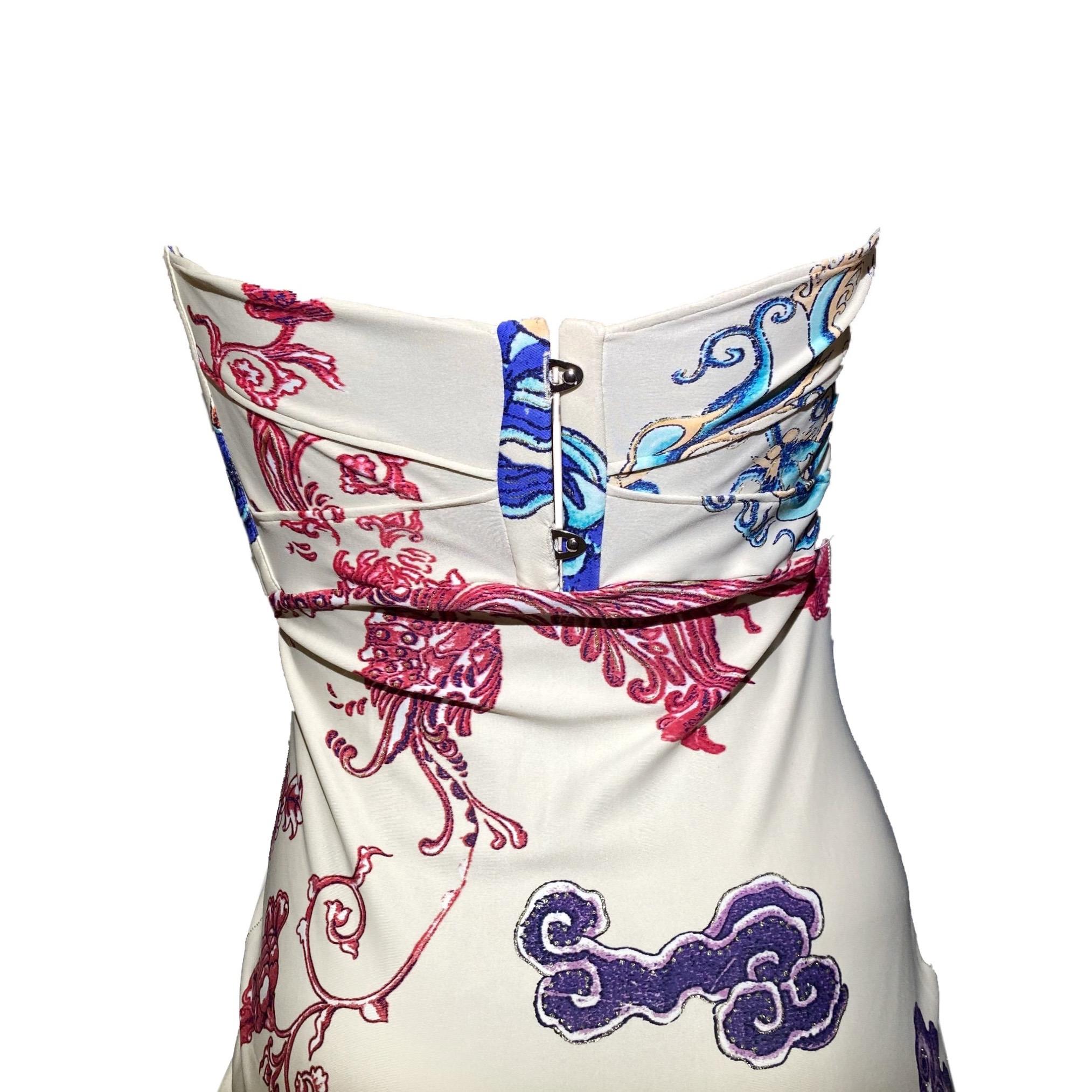 Beige Roberto Cavalli S/S 2003 Lace-Up Dragon Tattoo Dress