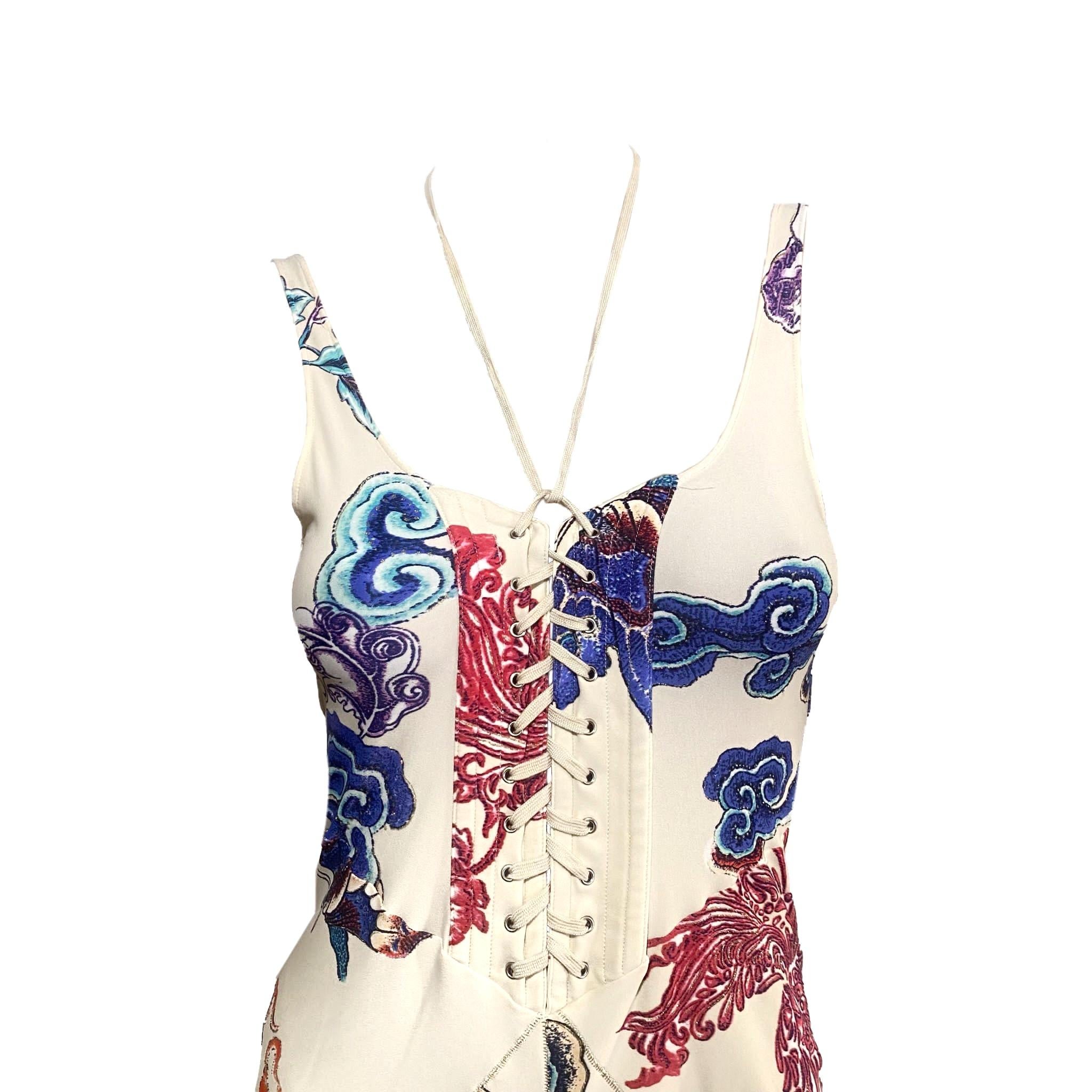Women's Roberto Cavalli S/S 2003 Lace-Up Dragon Tattoo Dress