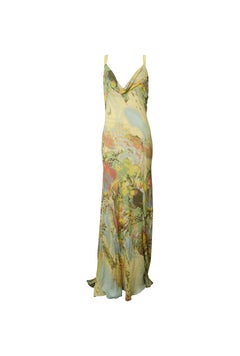 ROBERTO CAVALLI S/s 2003 Parrot And Tropical Print Crossback Dress Gown Size S