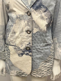 Roberto Cavalli S/S 2003 Patchwork Python Embossed Leather Jacket ice blue grey