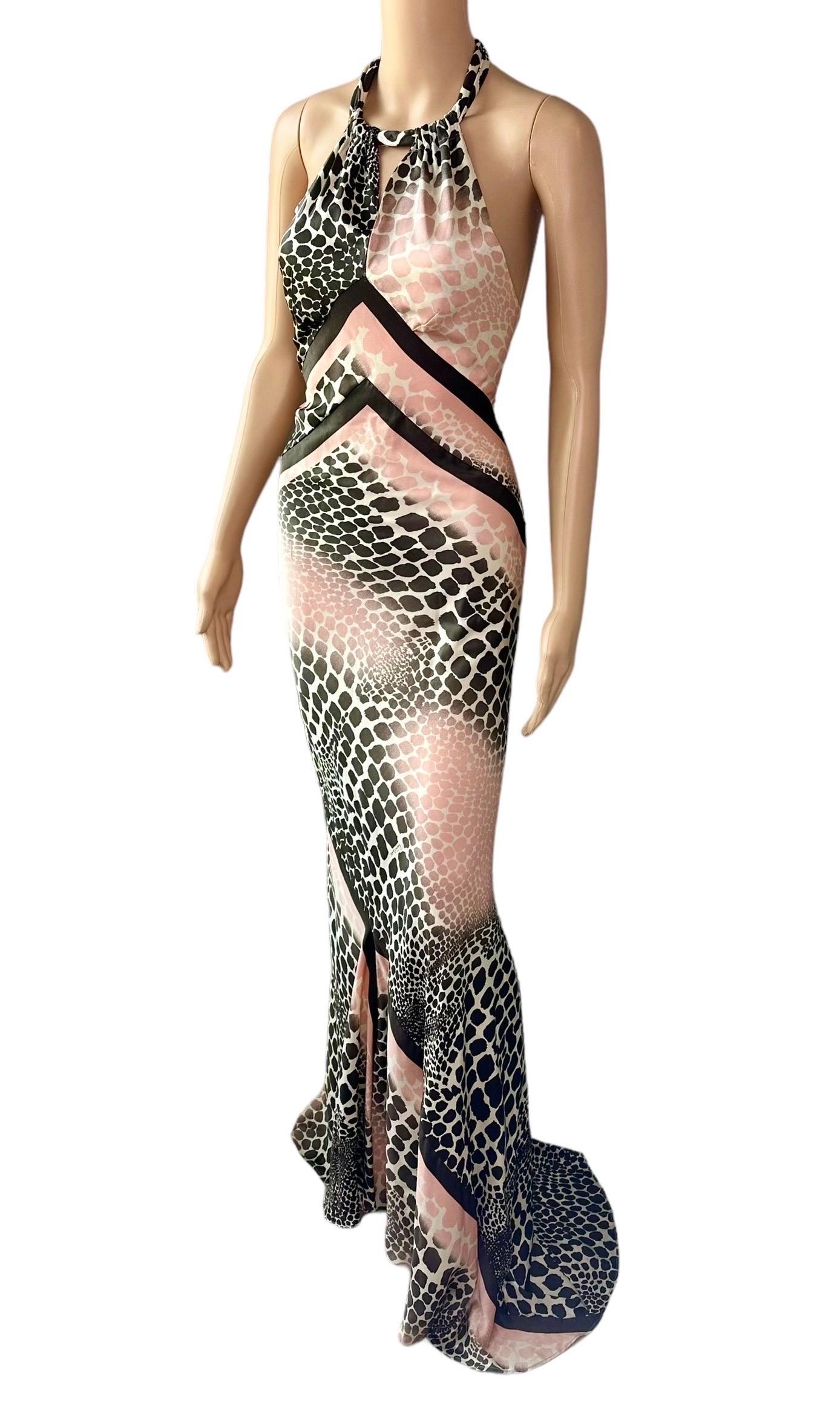 Roberto Cavalli S/S 2003 Plunging Bias Cut Slip Silk Train Evening Dress Gown For Sale 5