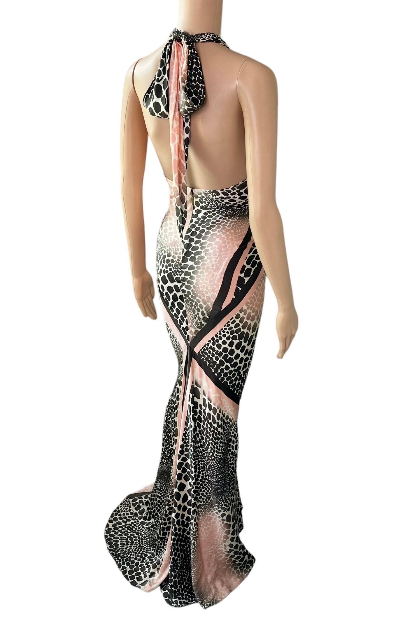 Roberto Cavalli S/S 2003 Plunging Bias Cut Slip Silk Train Evening Dress Gown For Sale 6