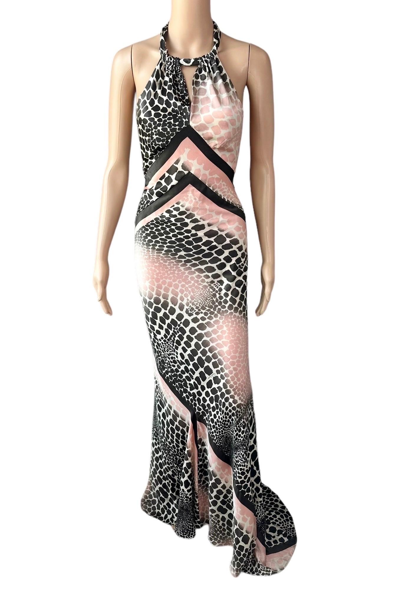 Roberto Cavalli S/S 2003 Plunging Bias Cut Slip Silk Train Evening Dress Gown For Sale 7