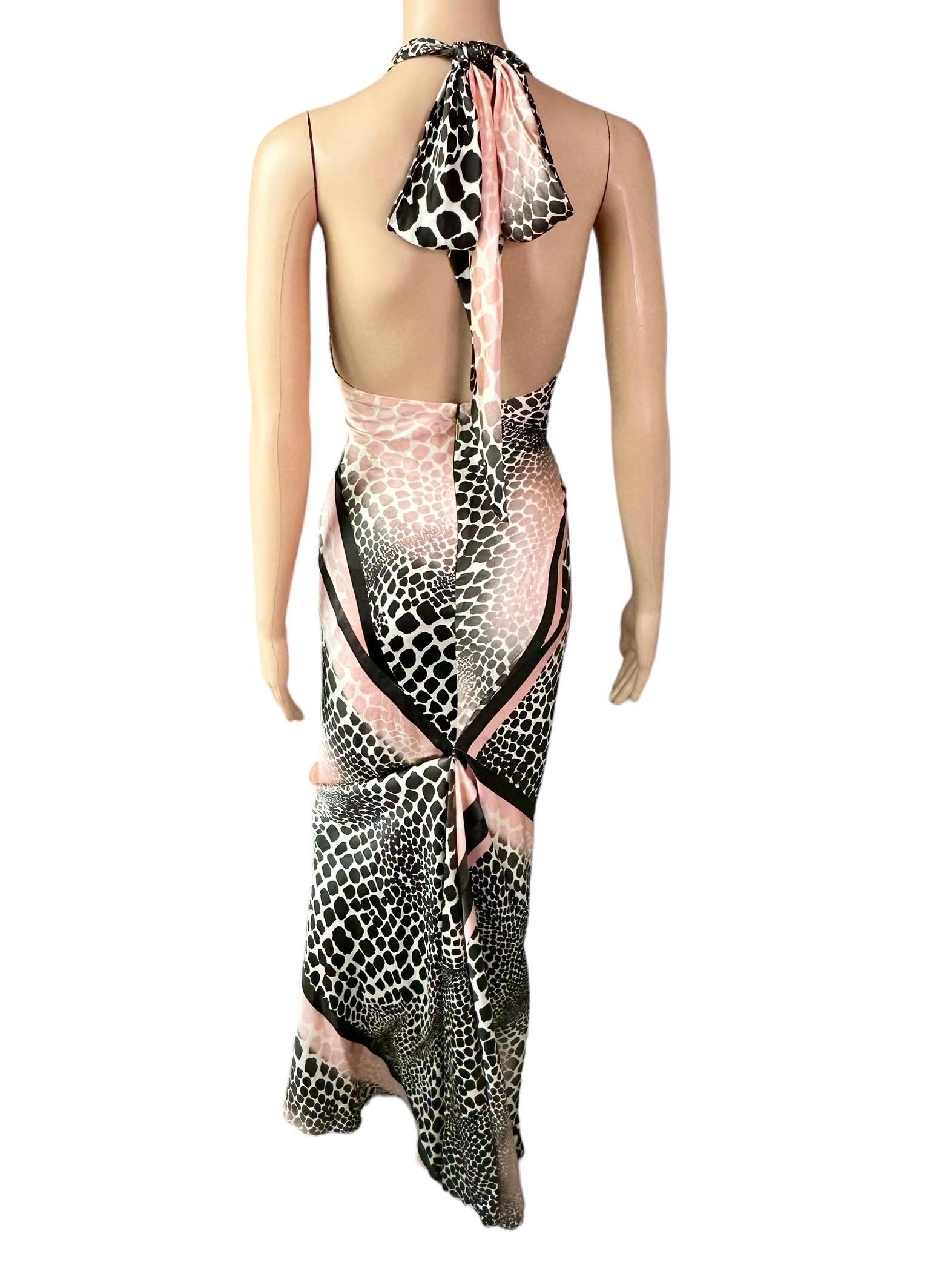 Roberto Cavalli S/S 2003 Plunging Bias Cut Slip Silk Train Evening Dress Gown For Sale 8