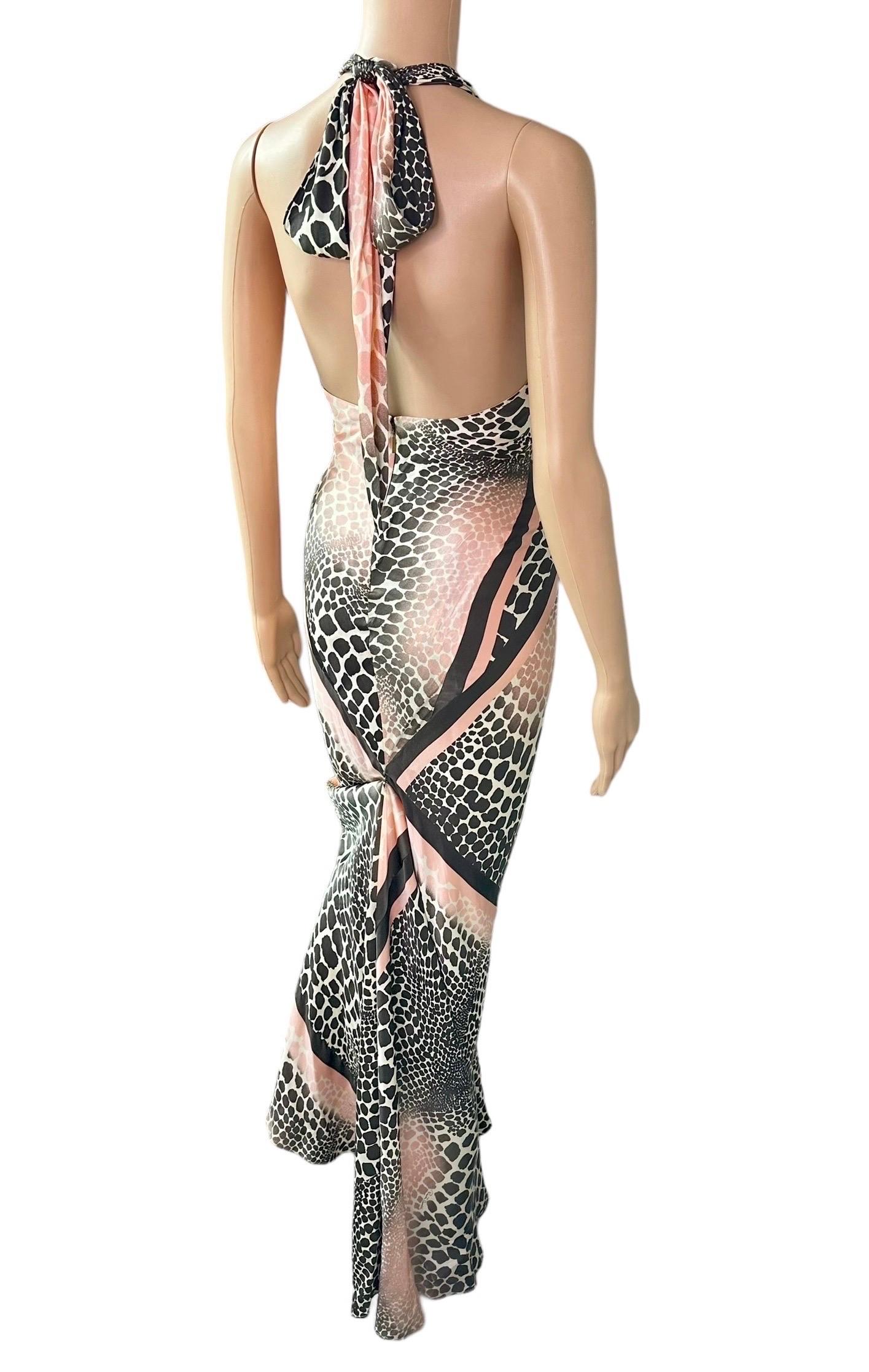 Roberto Cavalli S/S 2003 Plunging Bias Cut Slip Silk Train Evening Dress Gown For Sale 10