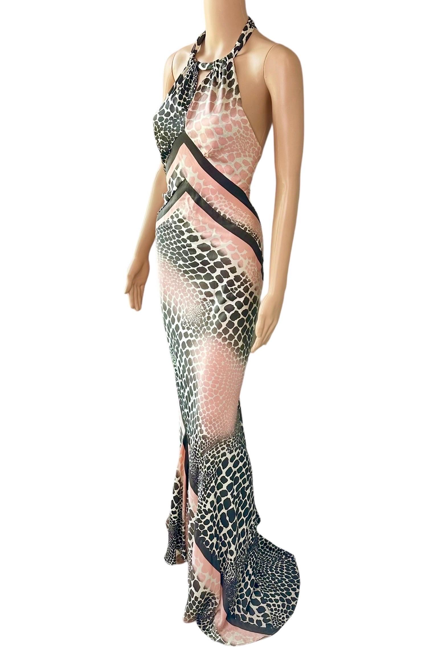 Roberto Cavalli S/S 2003 Plunging Bias Cut Slip Silk Train Evening Dress Gown For Sale 1