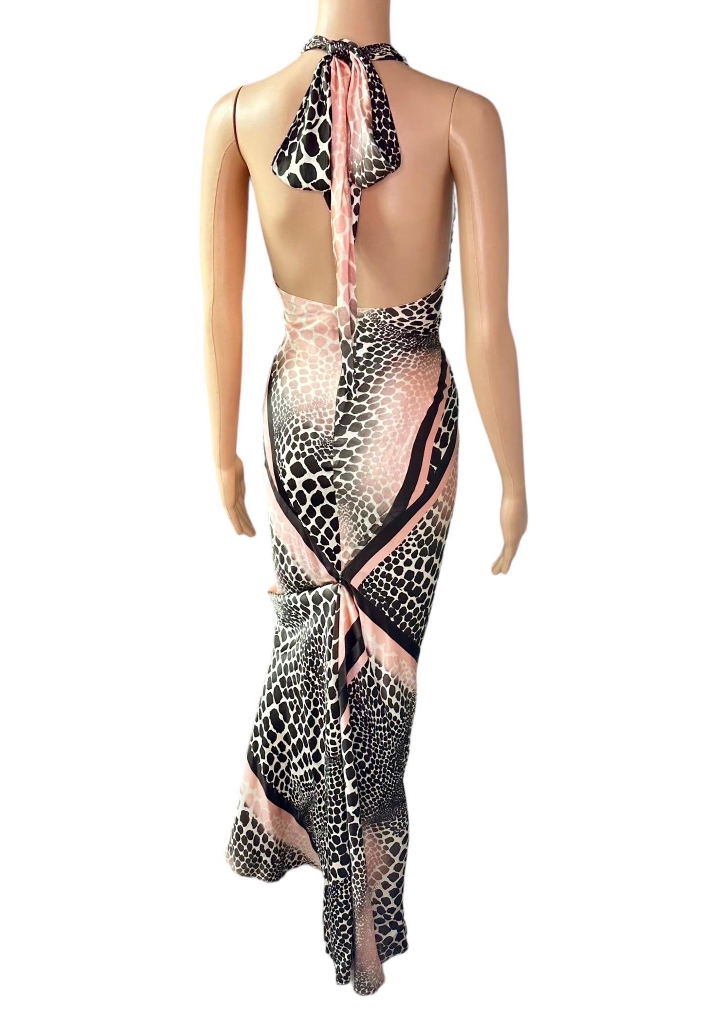 Roberto Cavalli S/S 2003 Plunging Bias Cut Slip Silk Train Evening Dress Gown For Sale 2