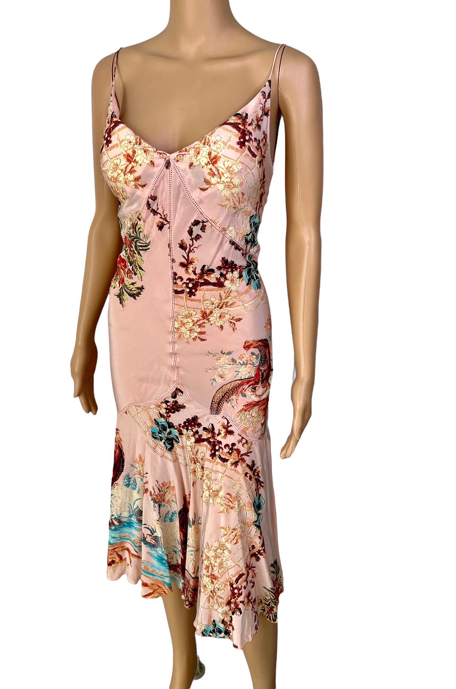 Roberto Cavalli S/S 2003 Plunging Neckline Backless Printed Silk Slip Midi Dress Size L

Please note the bust is padded.