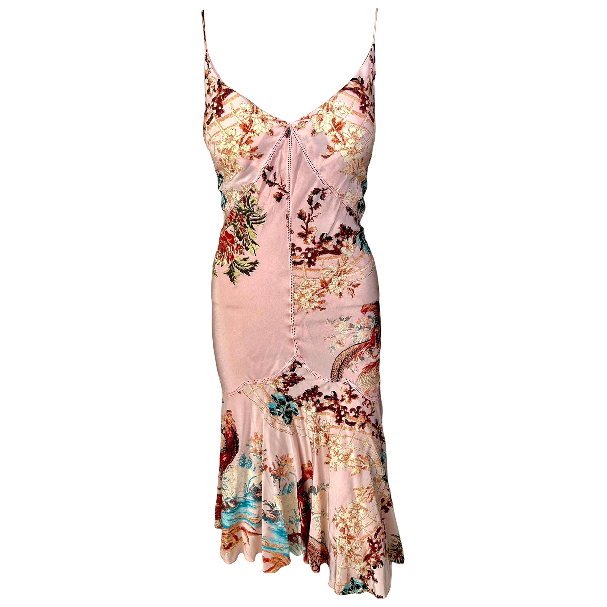 Roberto Cavalli - P/E 2003 - Vestito midi in seta stampato con scollatura profonda e senza schienale