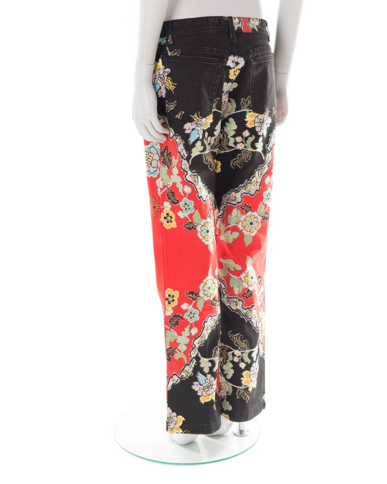 Pantalon Roberto Cavalli Imprimé Oiseaux Lurex Or – Taille 42, Style Chinoiserie – Très Bon état