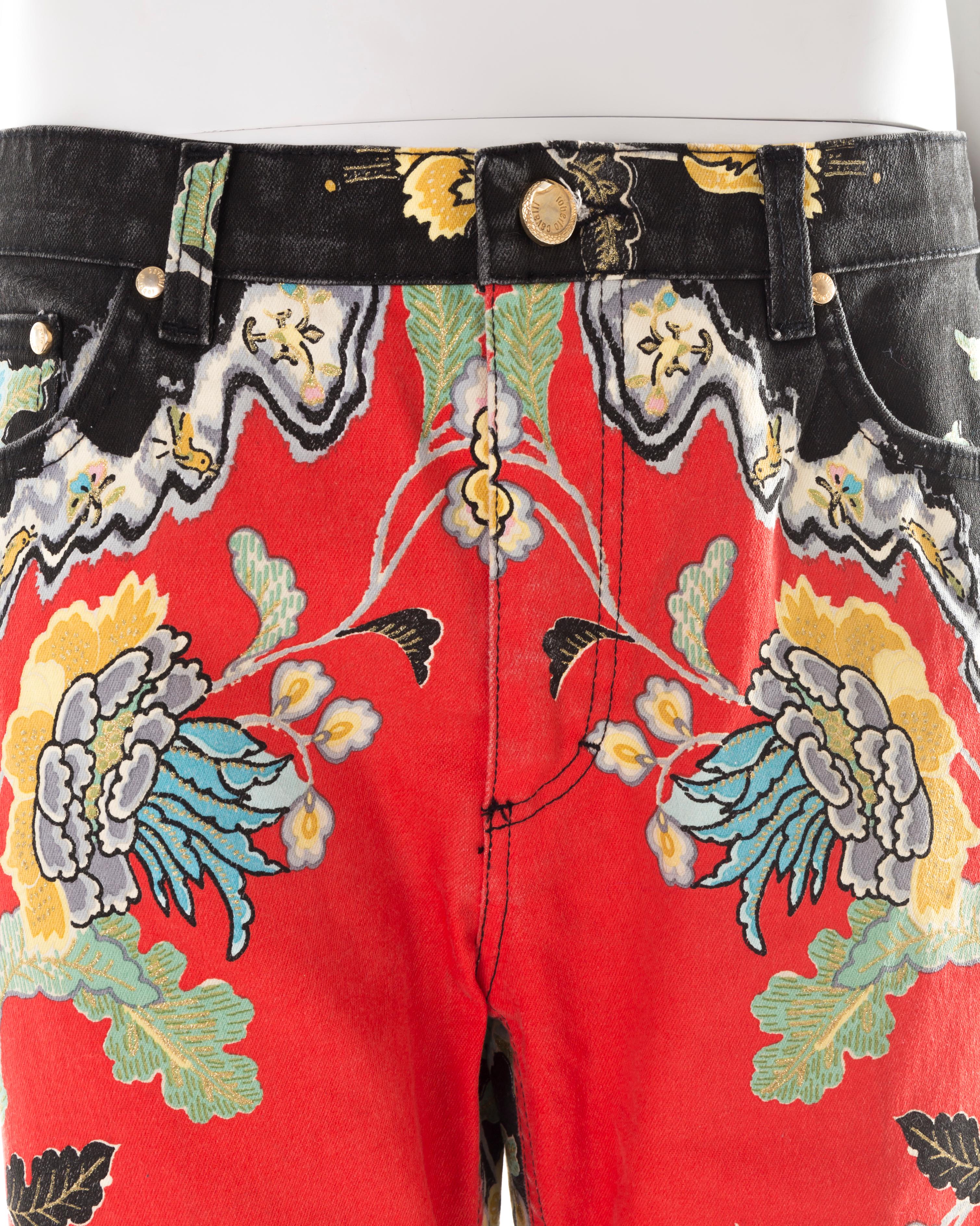 Roberto Cavalli S/S 2003 red chinoiserie jeans 1