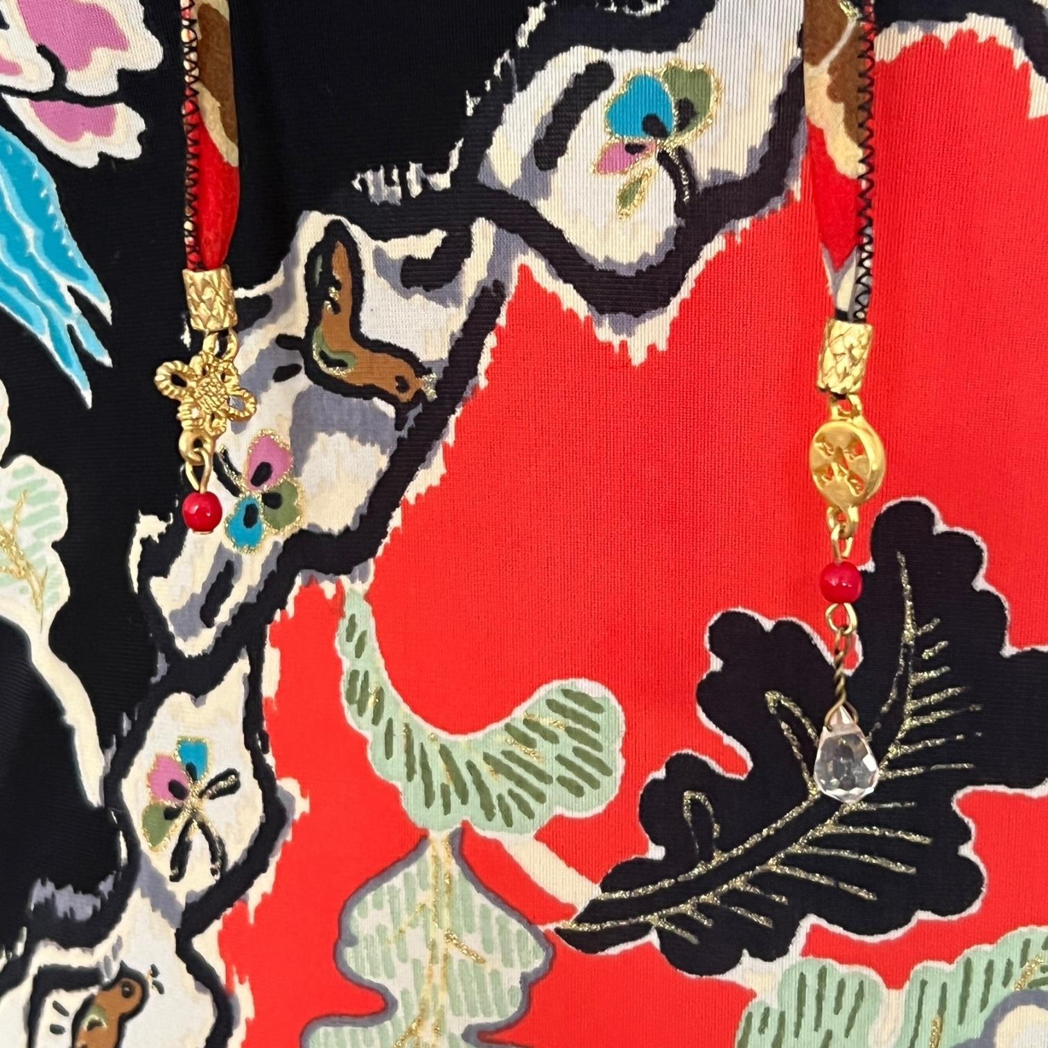 Noir Roberto Cavalli S/S 2003 - Robe cheongsam en soie chinée rouge en vente