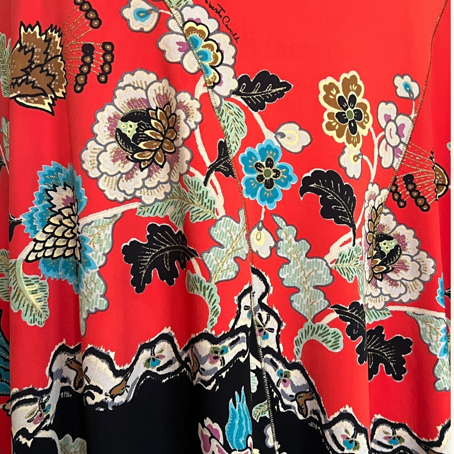 Roberto Cavalli S/S 2003 - Robe cheongsam en soie chinée rouge Excellent état - En vente à PARIS, FR
