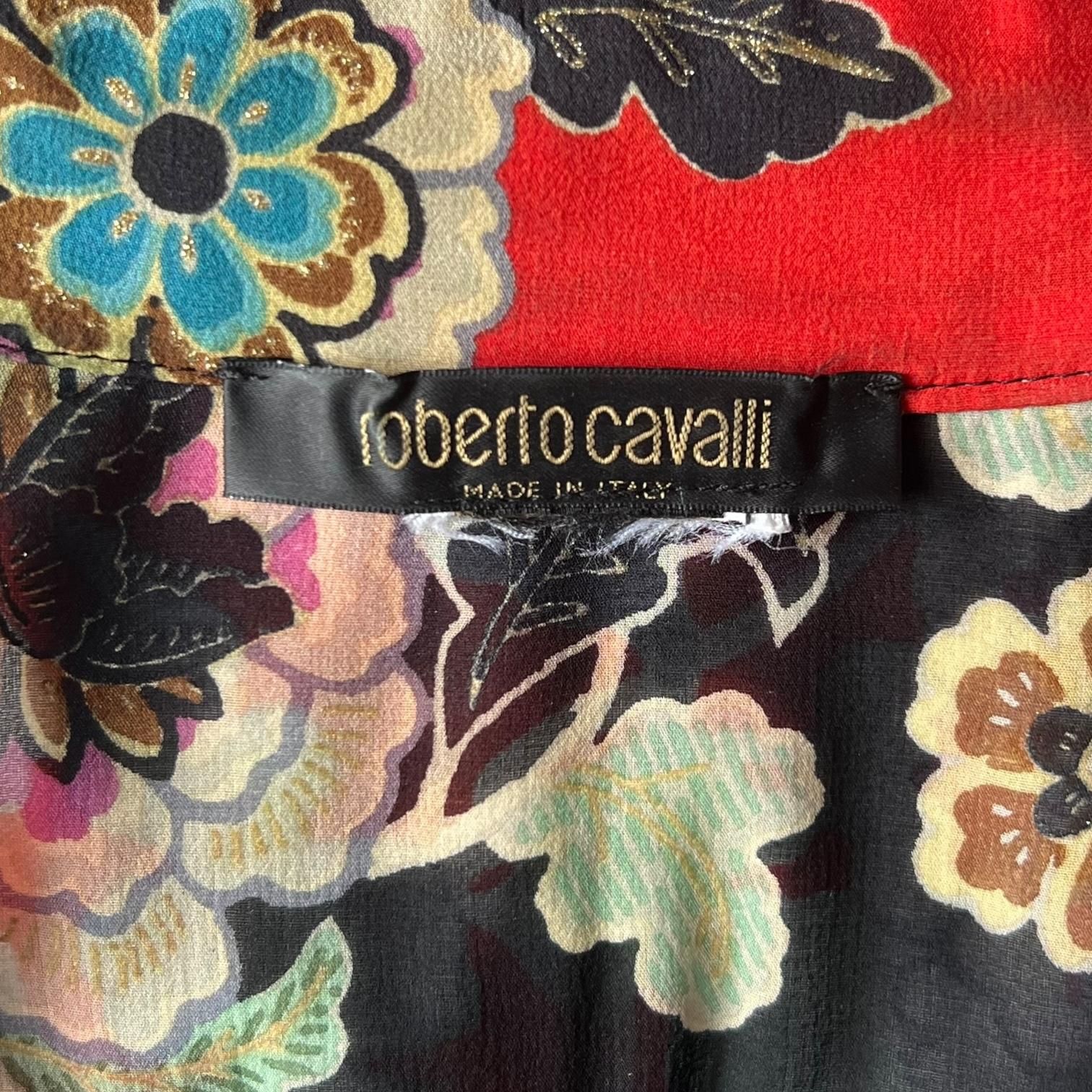 Roberto Cavalli S/S 2003 - Robe cheongsam en soie chinée rouge en vente 1