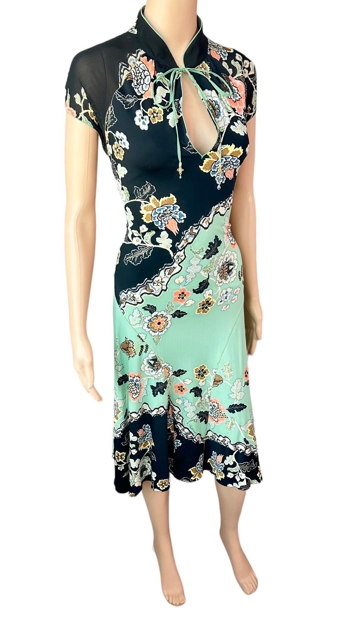 Roberto Cavalli S/S 2003 Runway Chinoiserie Cheongsam Silk Mint Green Midi Dress 5
